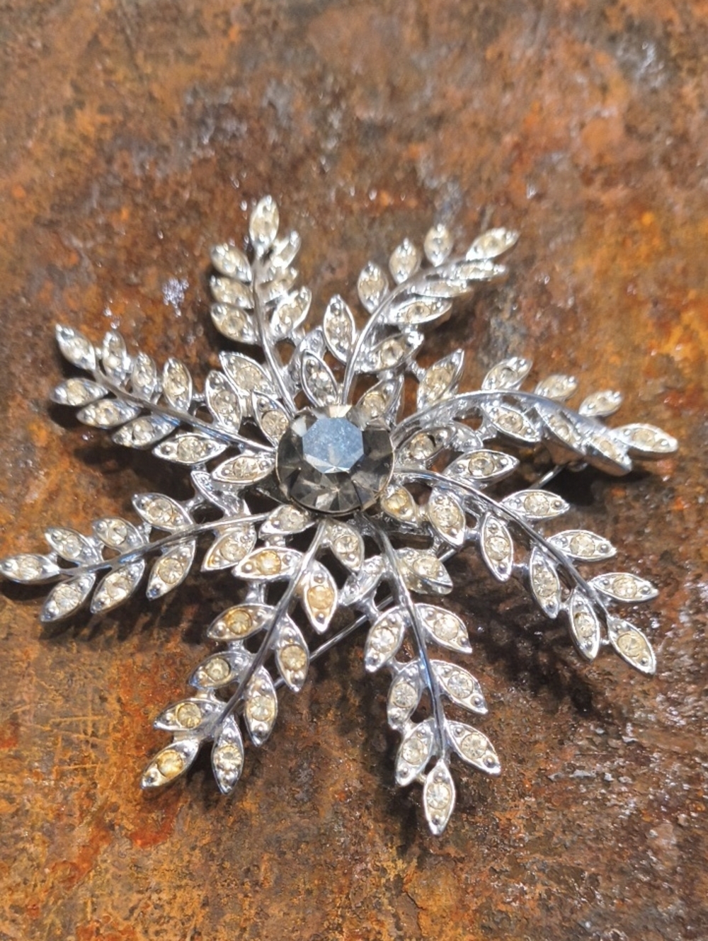 Silver-Tone Crystal Snowflake Brooch - Sparkling White Accent